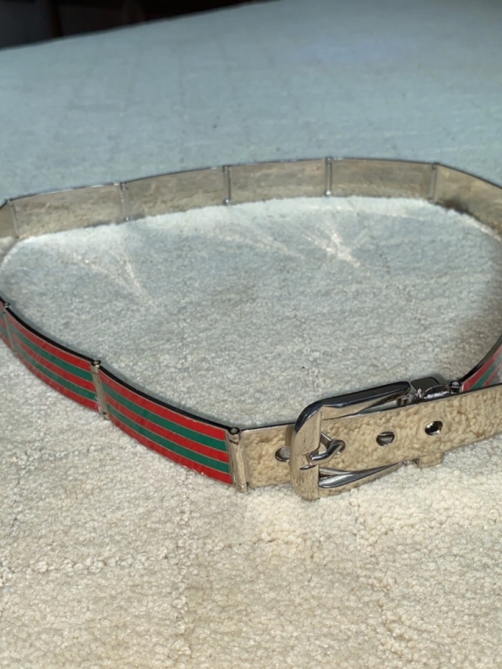 Rare Silver Gucci Belt with Red & Green Enamels